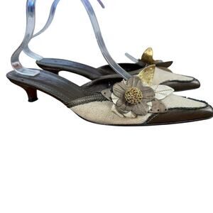 Dana Stein Womens Leather Slip On Kitten Heels Mules Pointed Toe Shoes sz 37 6.5